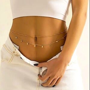 Layered 2pcs Gold Tier Disc Charm Waist Belly Chain Set.